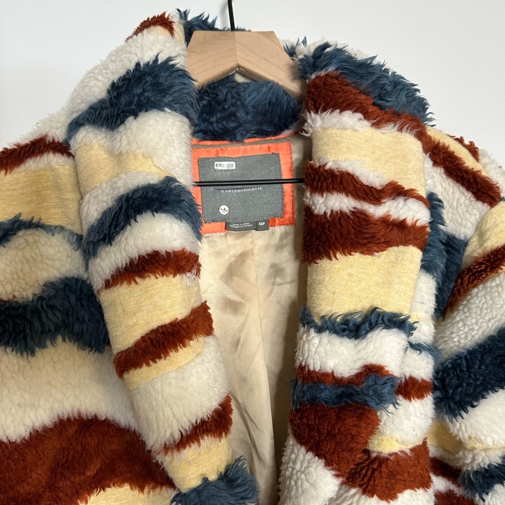 Anthropologie Leona Faux Fur Striped Collared Coat - Picture 5 of 7